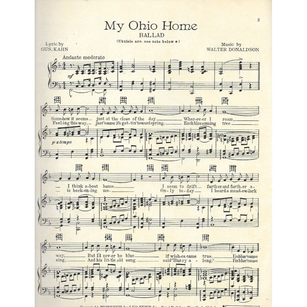 My Ohio Home Sheet Music 1927 Gus Kahn Walter Donaldson Leo Feist Ballad Vintage - Picture 4 of 4